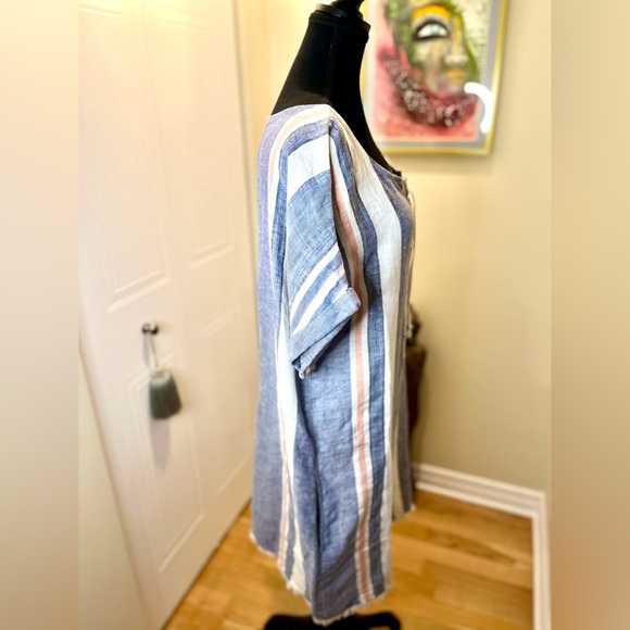 Caslon Striped Lace Up Shift  oversized Dress, lace up 3/4 front, short dolman - Picture 8 of 10